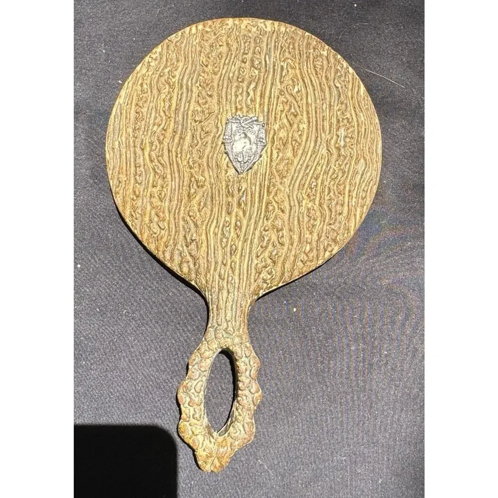 Antique Victorian Sterling And Wood Mirror Beveled Glass Hand Mirror 10 1/2